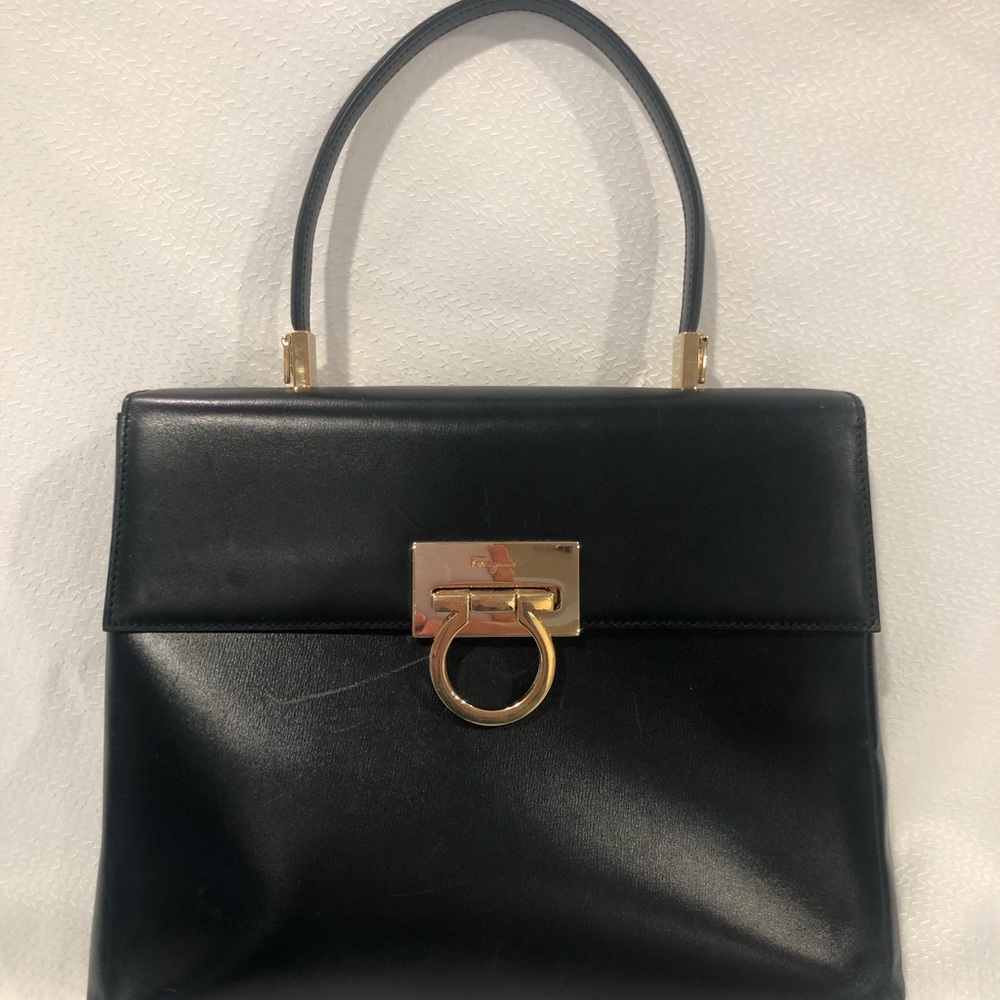 Authentic Salvatore Ferragamo Gancini Black Bag